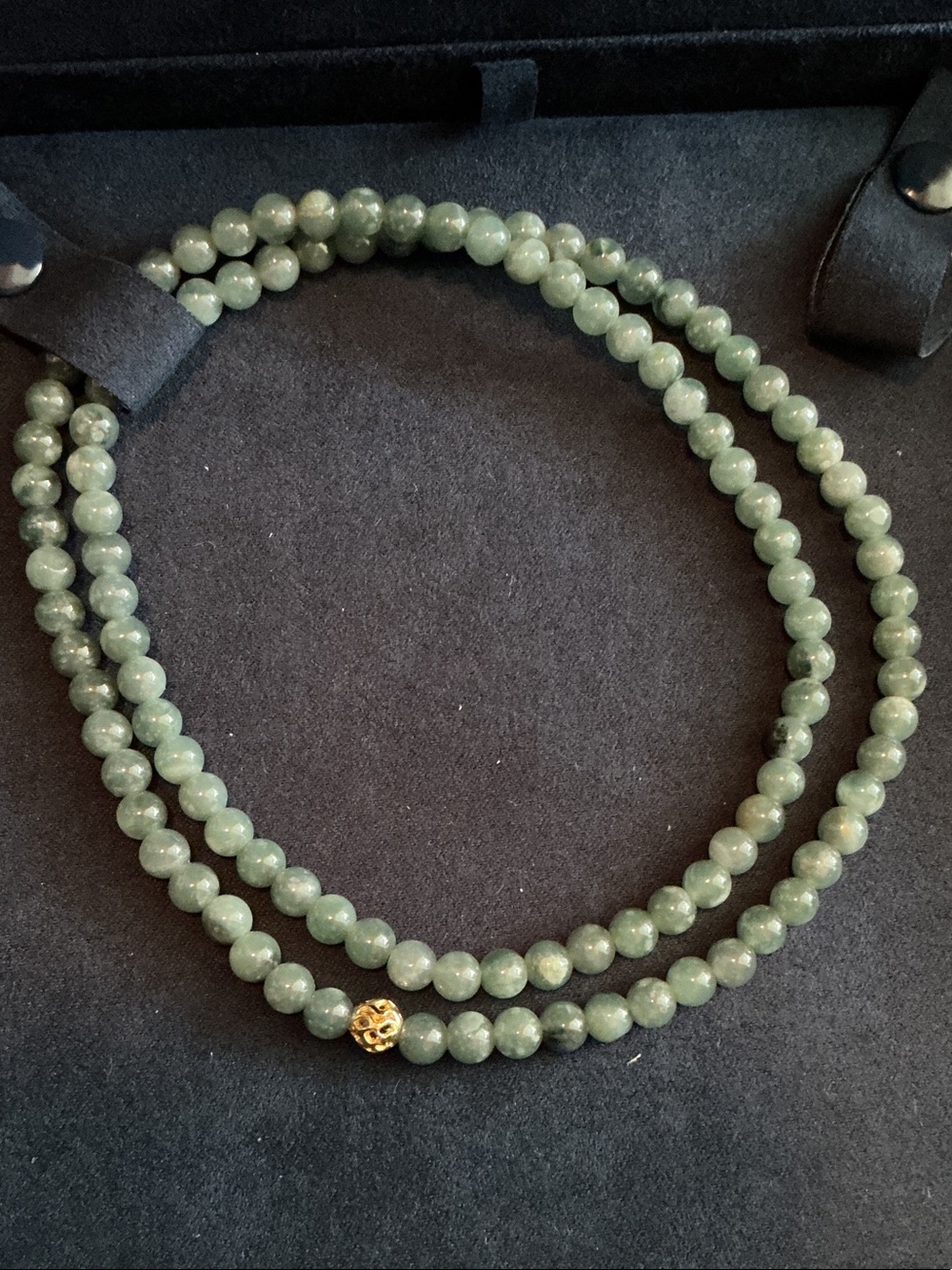 Green Jade Bead Necklace with Gold Accent - Women Jewelry
